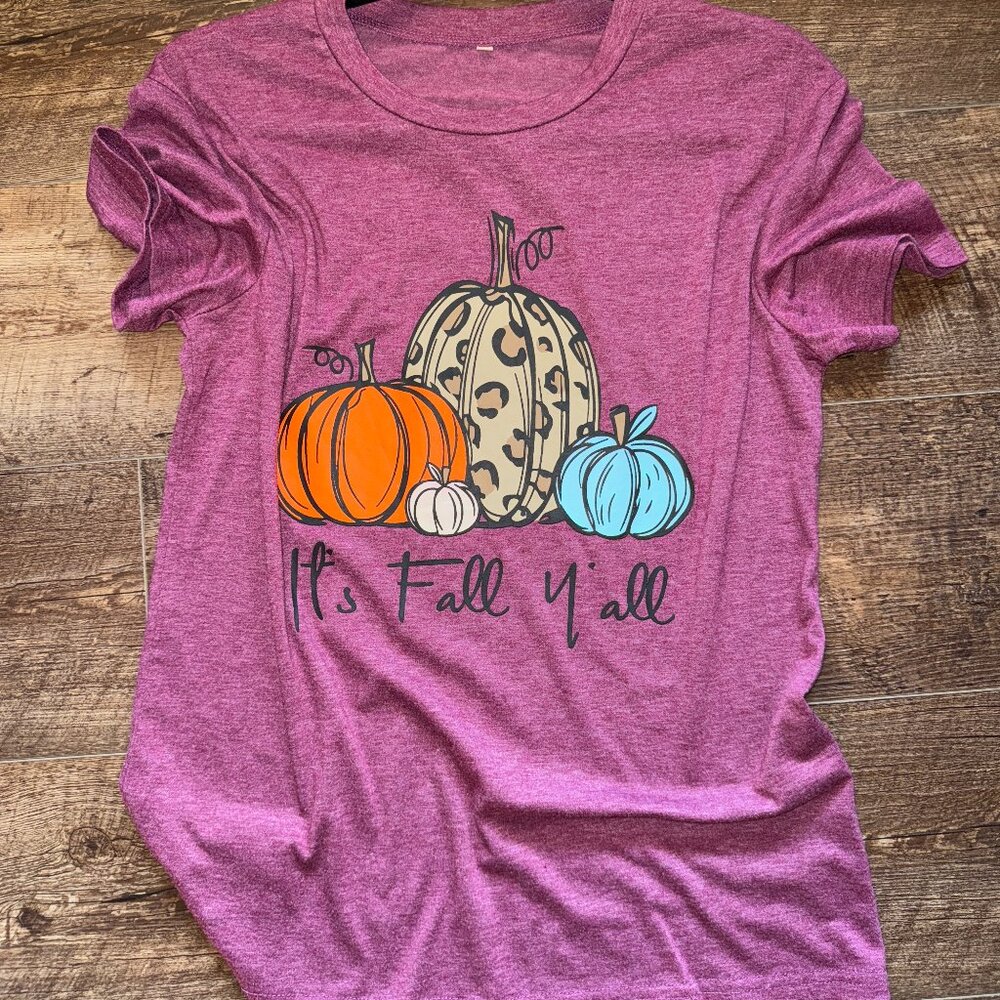 ALLTB It's Fall Y'all Shirt Leopard Pumpkin Size Small NWOT